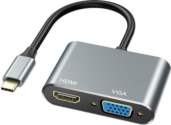 Adaptateur USB C vers HDMI VGA Hub USB C 2 en 1 avec HDMI 4K, VGA 1080P,  convertisseur