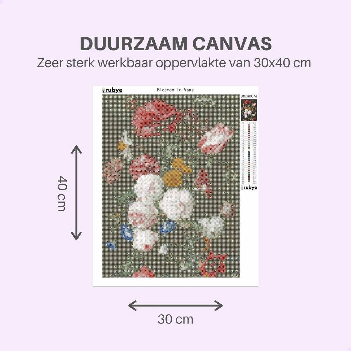 Rubye® Diamond Painting Volwassenen - Diamond Painting Kinderen - Diamond Painting Pakket Volledig - Bloemen in Vaas - 30x40cm — afbeelding 4
