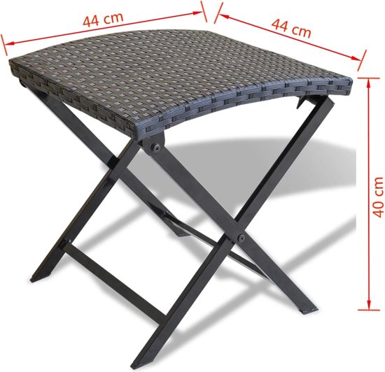 vidaXL Tabouret pliant en polyrotin noir - Tabouret pliant en Poly - Tabouret noir - Tabouret de jardin - Meubles de balcon