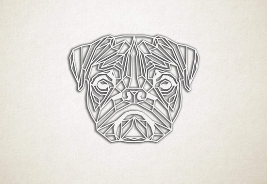Line Art - Hond - Pug - M - 60x74cm - Wit - geometrische wanddecoratie