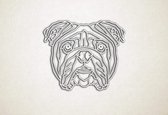 Line Art - Hond - Engelse Bulldog - XS - 25x30cm - EssenhoutWit - geometrische wanddecoratie