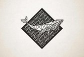 Line Art - Walvis met achtergrond - M - 60x62cm - Zwart - geometrische wanddecoratie