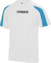 FitProWear Contrast Sportshirt Heren Wit/Lichtblauw - Maat S - Sportshirt - T-Shirt - Sportkleding - Sportshirt korte mouwen - Sportshirt Polyester - Heren Shirt