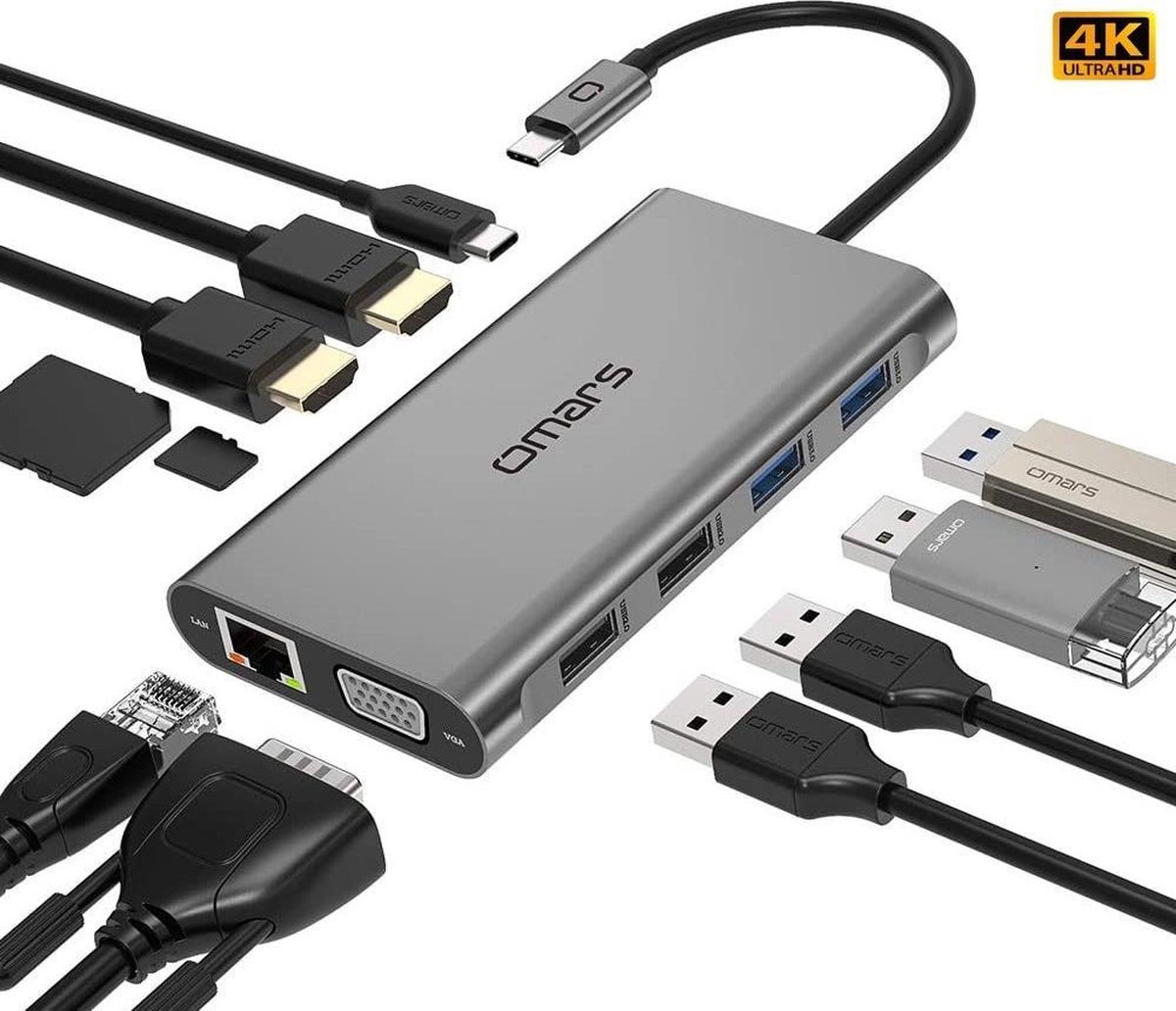 Omars 11 in 1 USB C Hub Adapter Splitter met Voeding voor Apple Macbook Air/Pro – USB C Dock - Omars