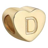 Tracelet - Zilveren bedels - Bedel hart letter D | Goudkleurig 925 Sterling Zilver - Pandora compatible - Met 925 Zilver Certificaat - In Leuke cadeauverpakking - Valentijn tip