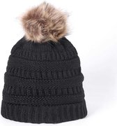 Muts Met Bol Zwart • Beanie • Winter • Koud • Mode • Mutsen • Zwart • Wit • Beige • Lichtgrijs