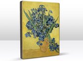 Irissen in een vaas - Vincent van Gogh - 19,5 x 26 cm - Niet van echt te onderscheiden schilderijtje op hout - Mooier dan een print op canvas - Laqueprint.
