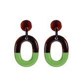Groen met bruine oorbellen met ovale hanger gemaakt van licht kunsthars