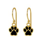 Joy|S - Zilveren kat hond dierenpoot oorbellen - zwart - 14k goudplating