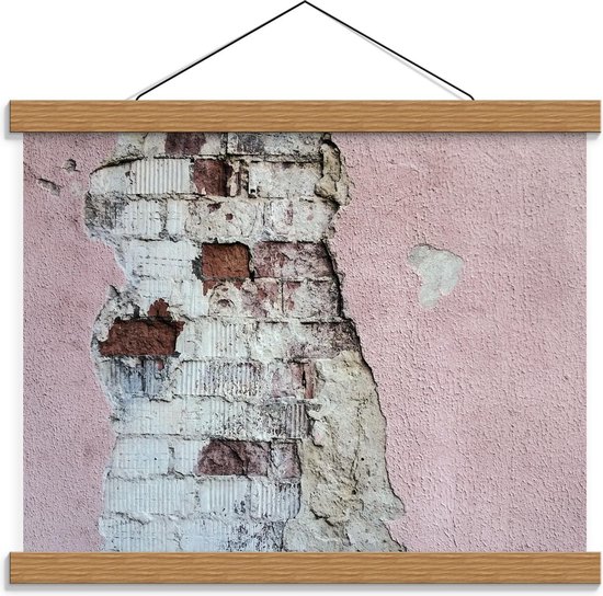 Schoolplaat – Bakstenen Muur met Roze Verf - 40x30cm Foto op Textielposter (Wanddecoratie op Schoolplaat)
