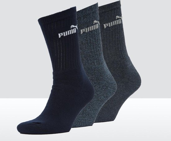 PUMA - Unisex - Maat 43 - 46 cm - Lange Sokken voor Heren /Dames - Sport - Regular - Heren sokken - Drie verschillende tinten blauw ( 3 - pack )