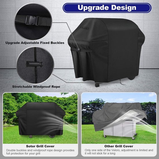 Sotor BBQ Cover, Grill Tarpaulin Waterproof 600D Dubbellaags Materiaal Bilaterale Vaste Gesp, BBQ Cover Beschermende Cover Cover voor Weber, Holland, Char Broil (152 x 75 x 124 cm) - Sotor