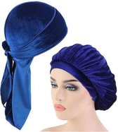 FRESHCOUPES Velvet Bonnet & Durag Set - Marineblauw - Geschikt voor optimale bescherming van jouw haren