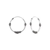 Oorbellen dames | Oorring/oorringen | Zilveren Bali hoops drie versieringen, 20 mm | WeLoveSilver