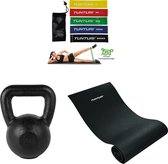 Tunturi - Fitness Set - Kettlebell 16 kg - Fitnessmat 160 x 60 x 0,7 cm - Weerstandsbanden 5 stuks