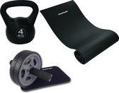 Tunturi - Fitness Set - Kettlebell 4 kg - Fitnessmat 160 x 60 x 0,7 cm - Trainingswiel