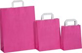 50 roze Draagtassen/ papieren tassen In Kraftpapier Met Platte Oren 22x10x28cm Kraft Papieren Tasjes Met Handvat/ Cadeautasjes roos met vlak handgrepen / Zakjes/