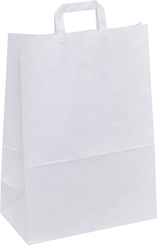 50 witte Draagtassen/ papieren tassen In Wit Kraftpapier Met Platte Oren 22x10x28cm / papieren tassen/ Kraft Papieren Tasjes Met Handvat/ Cadeautasjes met vlak handgrepen / Zakjes/ - Merkloos
