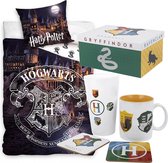 Harry Potter Dekbedovertrek Hogwarts - Eenpersoons - 140 x 200 cm - katoen - Jongens meisjes dekbed Hogwarts - incl. 4 delige Giftbox cadeau set