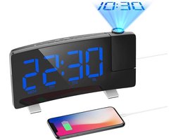 Eska Wekkerradio + draadloze oplader - digitale klok – Projectiewekker - USB - Blauw - Projectieklok