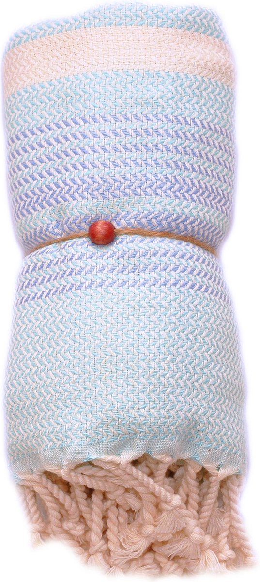 Madeathand Tricolor Baby Blue HAMAMDOEK STRANDLAK SAUNADOEK STRANDDOEK KATOEN 100CM X 180CM 400 GR