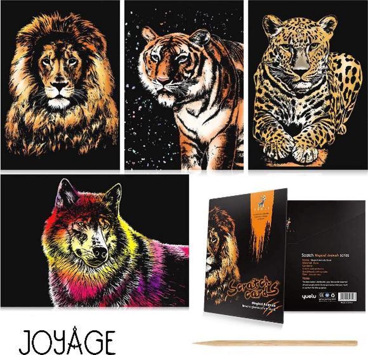 Voorwaarde kruising Tegenhanger Kras tekeningen voor kinderen - Leeuw, tijger, luipaard & wolf - 4 stuks -  30 x 21cm -... | bol.com