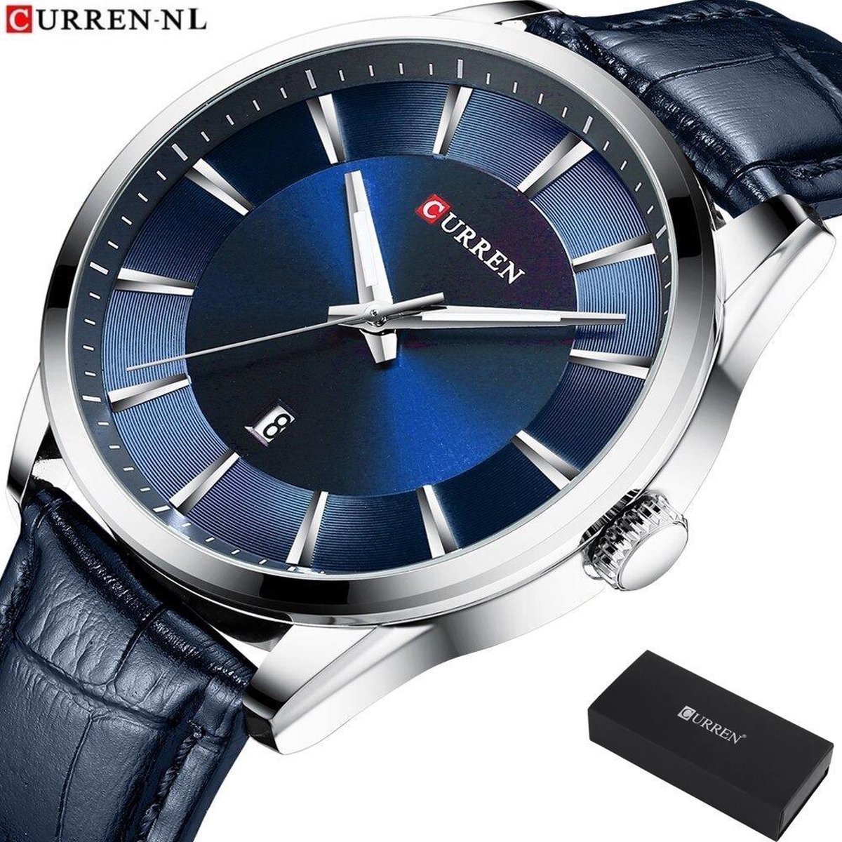 Horloges voor Mannen Heren Horloge Curren Herenhorloge Watch - Jongens Horloges - Incl. Horlogebox Geschenkdoos - Blauw Zilver - Litts®