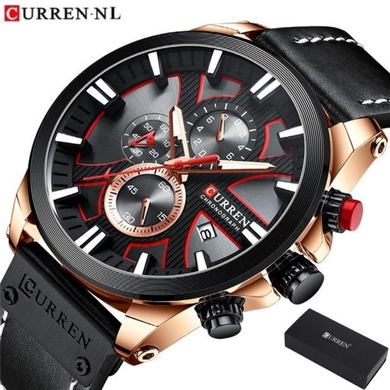 Horloges voor Mannen Heren Horloge Curren Herenhorloge Watch - Jongens Horloges - Incl. Horlogebox Geschenkdoos - Zwart Rosé