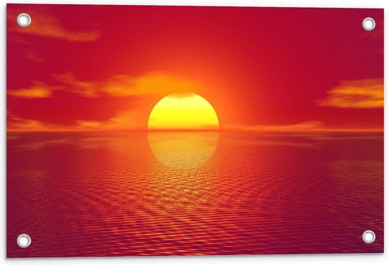 Tuinposter – Grote Gele Ondergaande Zon - 60x40cm Foto op Tuinposter  (wanddecoratie voor buiten en binnen)