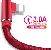 DrPhone D9 Lightning Dubbele 90° Haakse Nylon Gevlochten 3.0A kabel – 1 Meter -Datasynchronisatie & Snel opladen –  Geschikt voor iPhone - Rood
