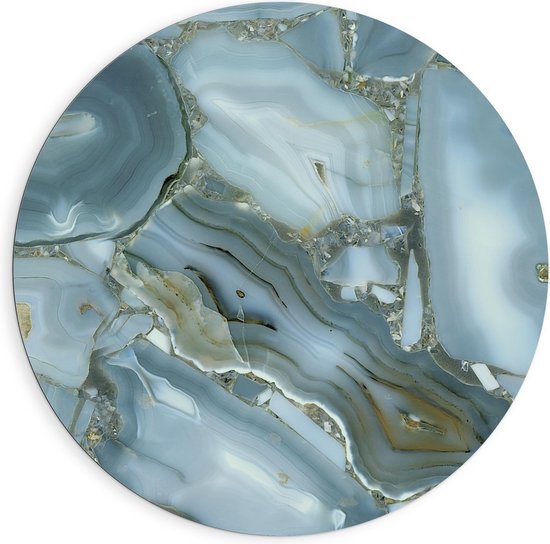 Dibond Wandcirkel - Blauwe Marble - 90x90cm Foto op Aluminium Wandcirkel (met ophangsysteem)