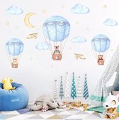 Muursticker kinderkamer - Babykamer - Luchtballon in de wolken - Sterren en maan  - Voor jongen en meisje - Muurstickers - Muurdecoratie - Wanddecoratie - Slaapkamer