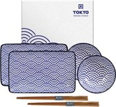 Tokyo Design Studio Nippon Blue Sushi Servies - Porselein - 6 delig - 2 persoons - Wave
