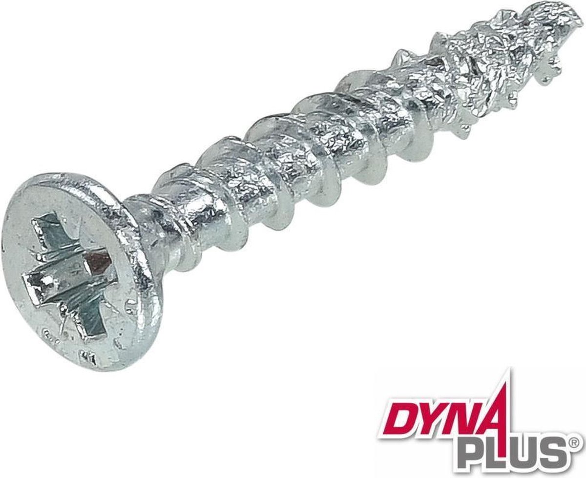 Dynaplus - Unischroef - POZI platkop - Pozidrive2 - 5 x 30 mm - Verzinkt - Voldraad (200 stuks)