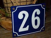 Emaille huisnummer 18x15 blauw/wit nr. 26