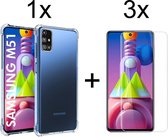 samsung m51 hoesje shock proof case transparant - Samsung galaxy m51 hoesje - hoesje Samsung m51 hoesjes cover hoes - 3x Samsung m51 screenprotector screen protector