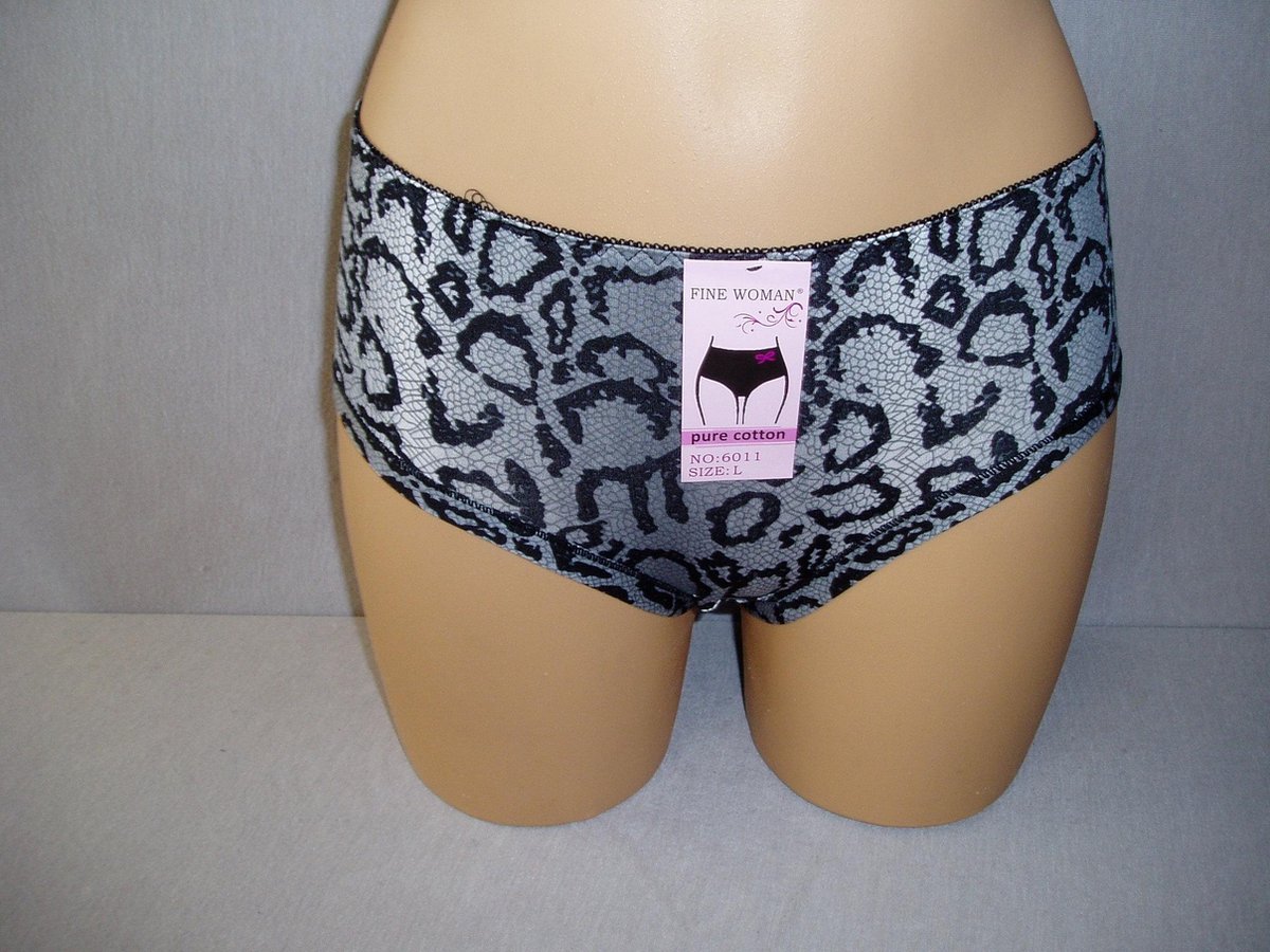 Dames slips Fine woman panterprint met achterkant kant zwart M