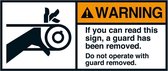 Warning Do not operate with guard removed sticker, ANSI 35 x 80 mm