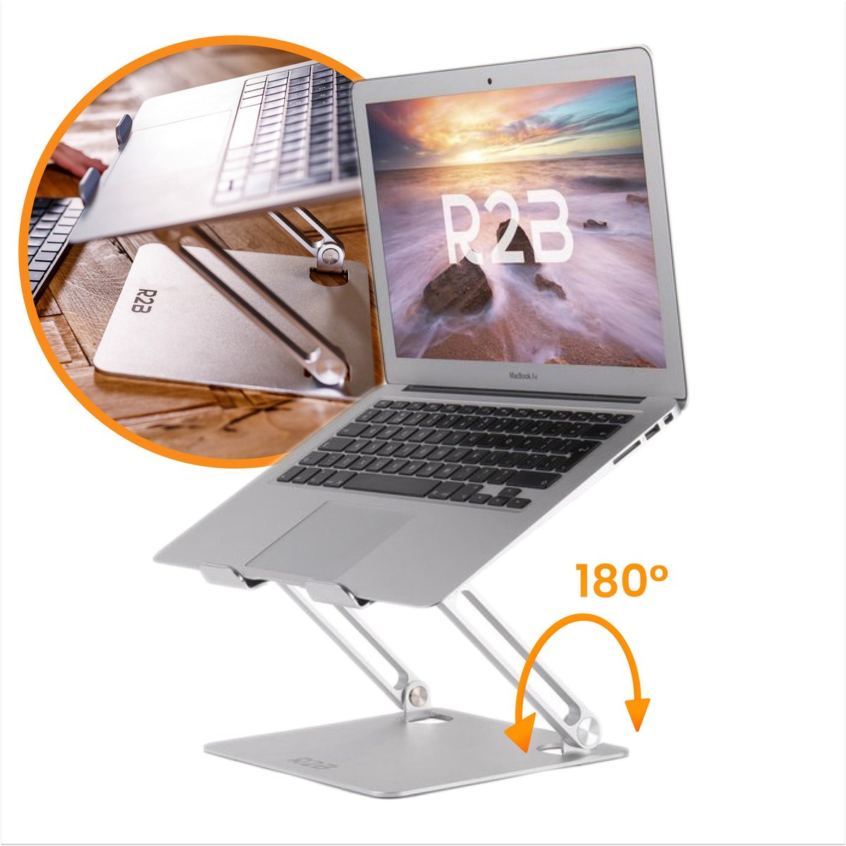 R2B® Laptop standaard Verstelbaar en Opvouwbaar - Model Den Bosch - Zilver - 10 t/m 17 inch - Laptopstandaard - Laptopverhoger - Tablet Standaard - Laptoptafel