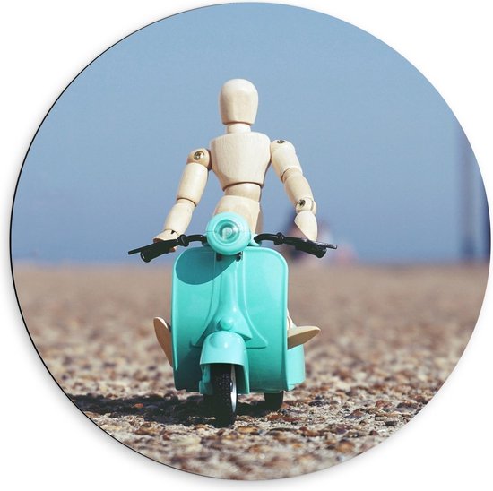 Foto: Dibond wandcirkel ledenpop op miniatuur scooter 60x60cm foto op aluminium wandcirkel met ophangsysteem 