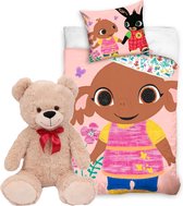 Bing Bunny- Baby Dekbedovertrek- Sula- 100 x 135 cm- Katoen, incl. grote knuffelbeer 50cm