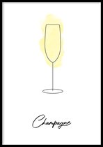 Poster Champagne - 30x40 cm Met Fotolijst - Cocktail Poster - Ingelijst - WALLLL