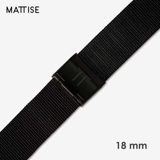 MATTISE Zwart Unisex Verwisselbaar Horlogebandje van Gewoven Staal — 18 mm aanzetmaat — Zwarte Horlogeband Horlogebandjes — 18 mm Horloge bandje