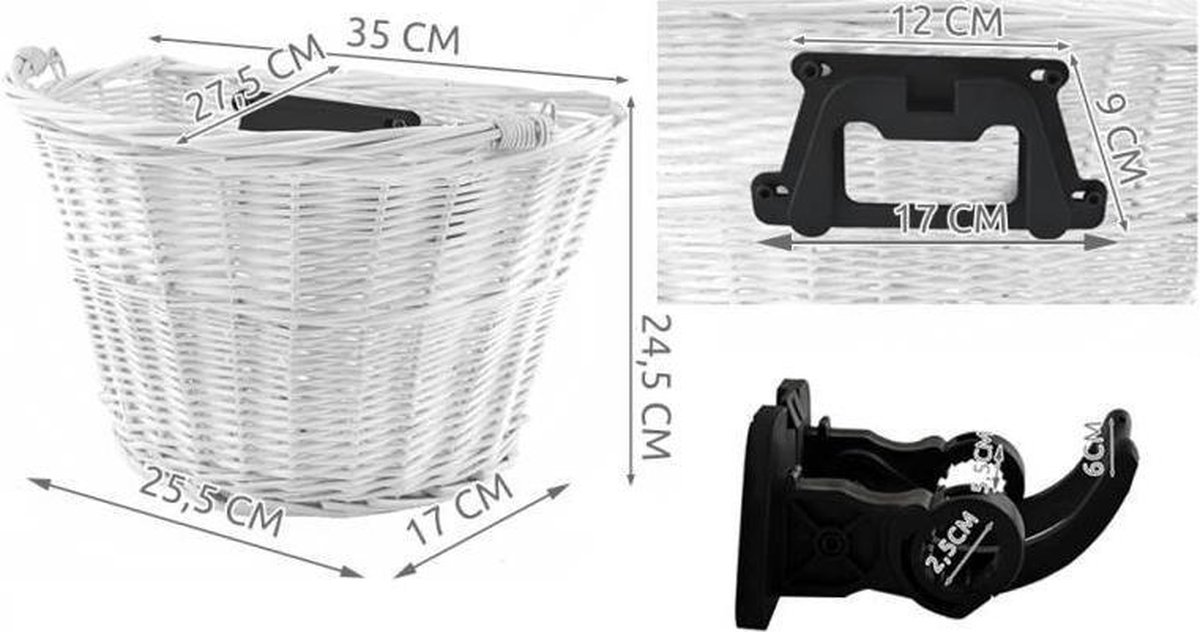 e-wicker24 Alles aus Weide Fietsmand, retro fietsmand, vintage stijl, wit, rieten fietsmand voor stuur met windscherm, 46 cm, rieten drager voor fiets, boodschappenmand e-wicker24 Alles aus Weide Fietsmand, retro fietsmand, vintage stijl, wit, rieten fietsmand voor stuur met windscherm, 46 cm, rieten drager voor fiets, boodschappenmand