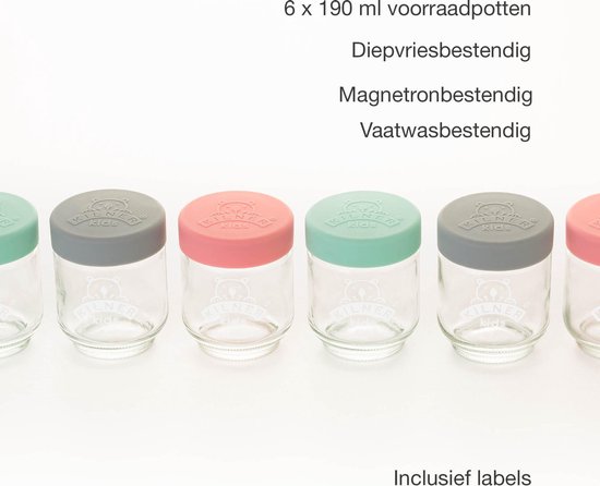 Kilner - Set van 6 voorraadpotten voor babyvoeding - Glas - Silicone deksels - 6 x 190 ml van Kilner — afbeelding 3