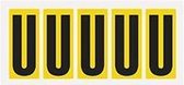 Letter stickers alfabet - 20 kaarten - geel zwart teksthoogte 75 mm Letter U