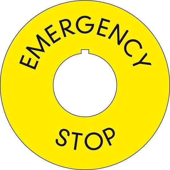 Foto: Noodstop emergency stop sticker met gat meerdere talen engels 75 mm