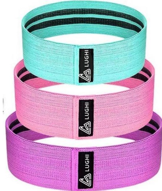 Lughi® Bootyband set 3 Stuks | weerstandsbanden | trainingsband | fitness elastiek | resistance banden