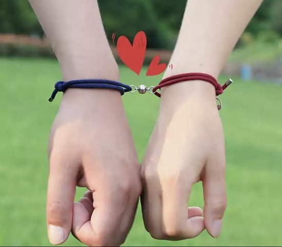 Bracelet serti avec aimant - Bracelet couple - Vin rouge / Blauw - Bracelet  femme - | bol