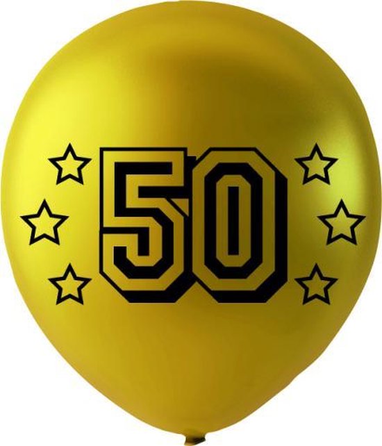Metallic Gouden Ballonnen met 50 en sterren opdruk , 6 stuks ,Verjaardag, Jubileum, Feest, Sarah, Abraham